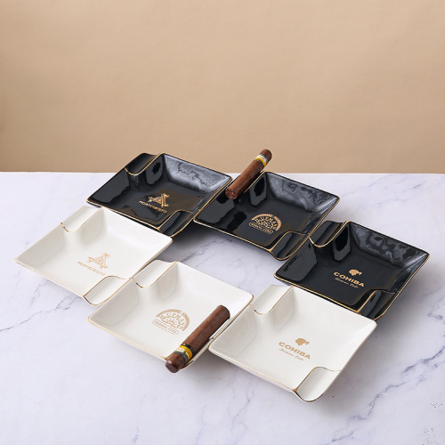 Керамическая пепельница COHIBA на 2 сигары белая фото 2