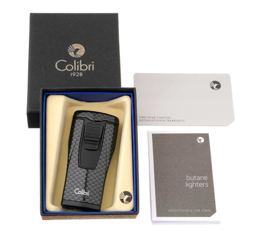 Зажигалка сигарная Colibri Monaco, тройное пламя, черный карбон фото 6