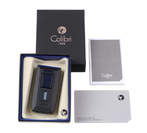 Зажигалка сигарная Colibri Slide, двойное пламя, черно-синяя фото 6