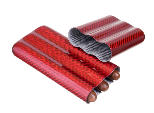 Чехол Lubinski на 3 сигары,красный карбон фото 3