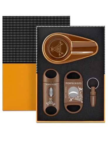 Набор аксессуаров для сигар MONTECRISTO (2 гильотины, пепельница, пробойник),Коричневый