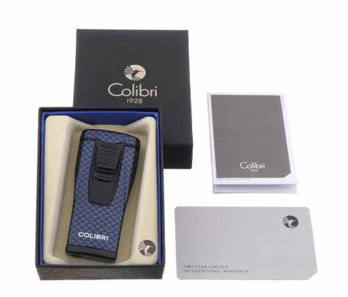 Зажигалка сигарная Colibri Monaco, тройное пламя, синий карбон фото 7