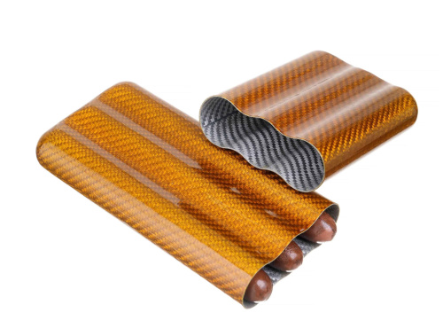 Чехол Lubinski на 3 сигары,золотистый карбон фото 2