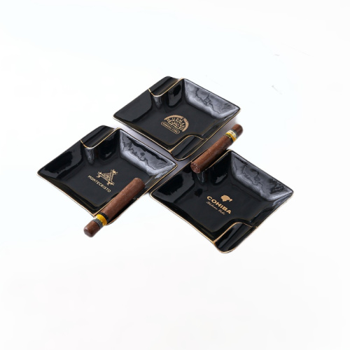 Керамическая пепельница COHIBA на 2 сигары черная