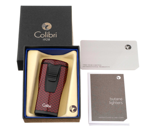 Зажигалка сигарная Colibri Monaco, тройное пламя, красный карбон фото 7