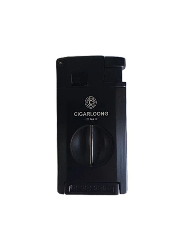 Зажигалка CIGARLOONG, двойное пламя с гильотиной и пробойником, черная