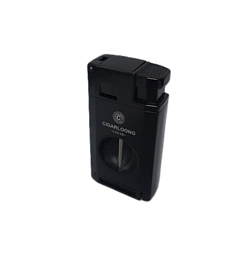 Зажигалка CIGARLOONG, двойное пламя с гильотиной и пробойником, черная фото 3