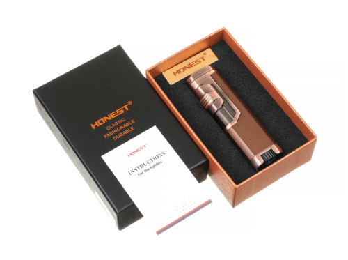 Зажигалка сигарная Honest, четверное пламя, бронза фото 7