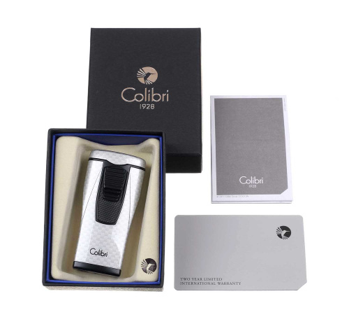 Зажигалка сигарная Colibri Monaco, тройное пламя, серебристый карбон фото 5