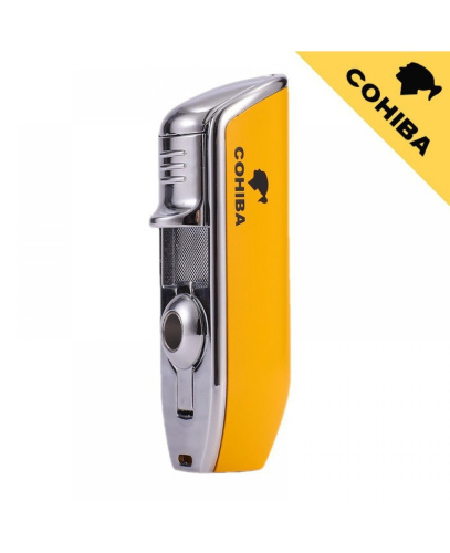 Зажигалка Cohiba, тройное пламя с пробойником, желтая