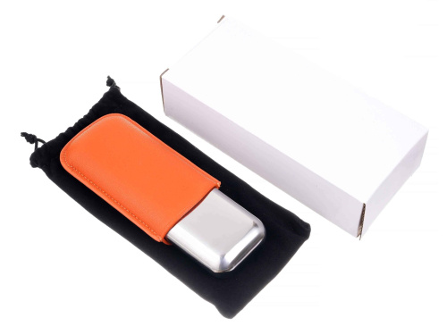 Чехол Lubinski на 2 сигары, металл и кожа, оранжевый фото 3