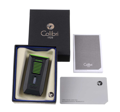 Зажигалка сигарная Colibri Slide, двойное пламя, черно-зеленая фото 5